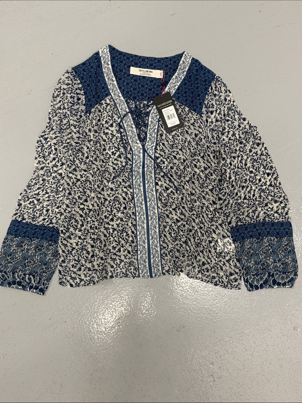 Idyllwind Navy and White Floral Peasant Blouse